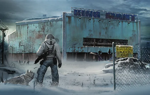 Picture winter, snow, the building, man, dog, art, The last of us 2