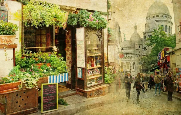 Road, trees, street, people, home