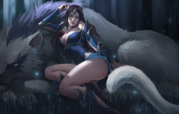 Forest, night, beast, Dota2, Mirana