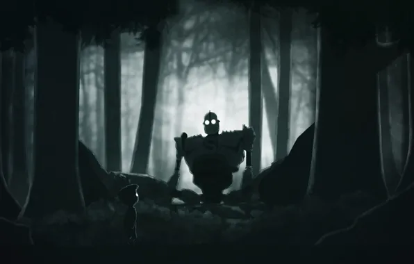 Picture forest, night, art, Superman, Limbo, Steel giant