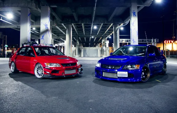 Blue, red, tuning, Mitsubishi, red, Evo, Mitsubishi, evolution