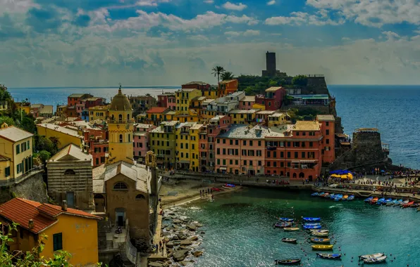 Picture sea, landscape, the city, home, boats, Italy, Vernazza, Vernazza