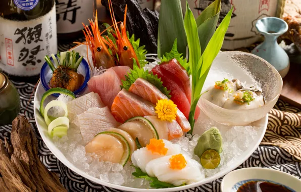 Ice, fish, caviar, seafood, cuts, shellfish