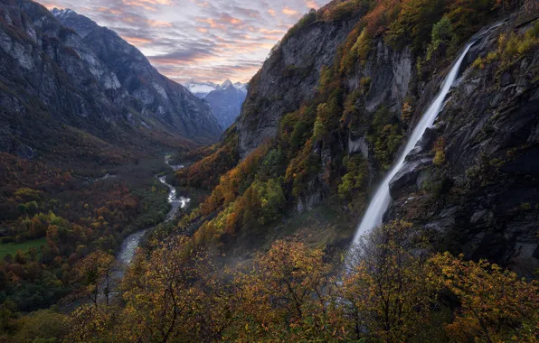 Autumn, mountains, river, waterfall, Switzerland, gorge