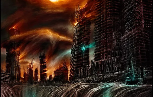 Apocalypse, building, destruction, pit