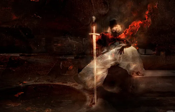 Girl, red, sword