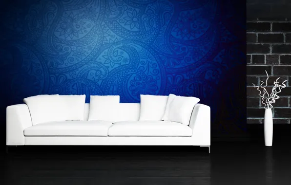 Picture white, blue, sofa