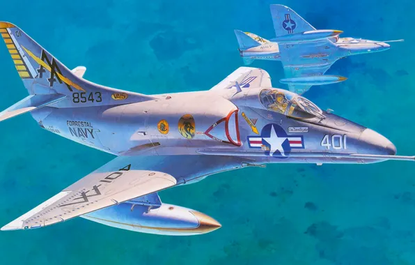 War, art, painting, aviation, jet, Douglas A-4C Skyhawk