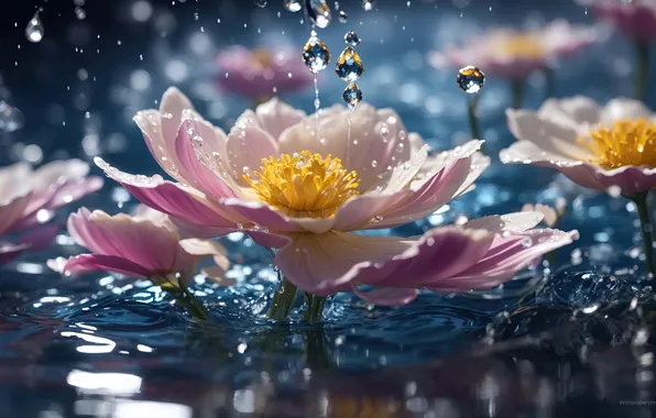 Picture rain, water, flowers