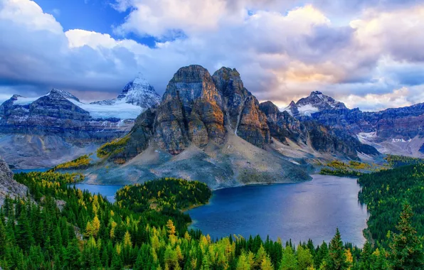 Autumn, mountains, Canada, Albert, forest, lake, British Columbia, Mt. Assiniboine