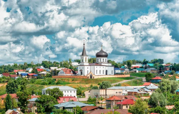 Picture clouds, landscape, the city, home, St. Michael the Archangel Church, Birsk