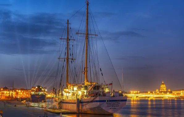 Sailboat, Saint Petersburg, promenade, Neva