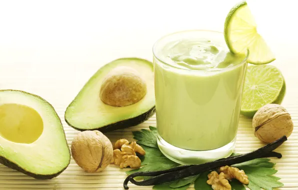 Walnut, lime, drink, vanilla, avocado, smoothies