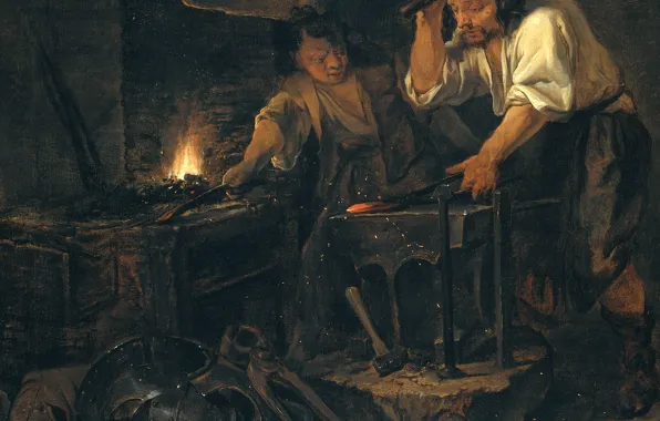 Oil, picture, canvas, genre, Gabriel Metso, Gunsmith