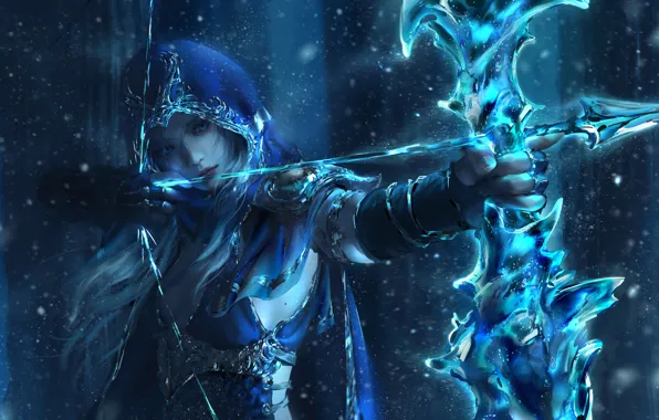 Picture Hair, Bow, Hood, League of Legends, Ashe, Arrow, League Of Legends, Ice Archer