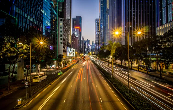 The city, street, home, lights, Hong Kong Island