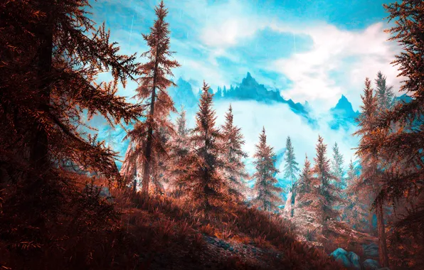 Autumn, mountains, ate, Skyrim, by WatchTheSkiies