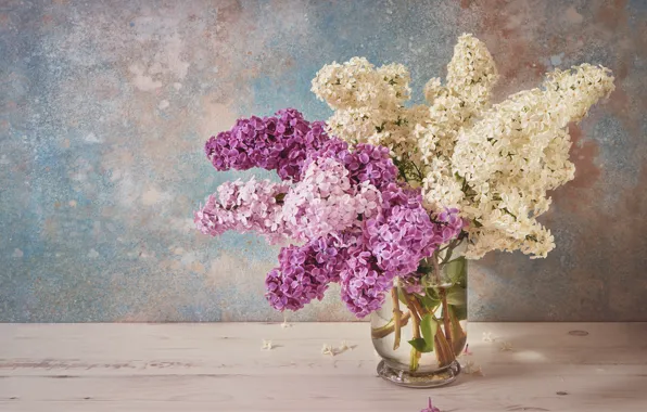 Flowers, bouquet, wood, flowers, lilac, romantic, lilac