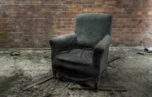 Picture house, wall, chair, devastation, abandonment