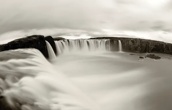 Picture waterfall, black and white, beautiful
