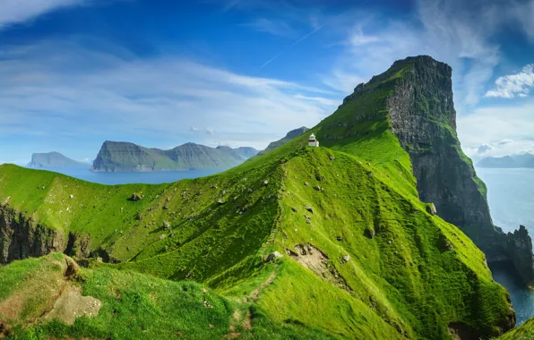 Rocks, lighthouse, Faroe Islands, Faroe Islands, Kalsoy