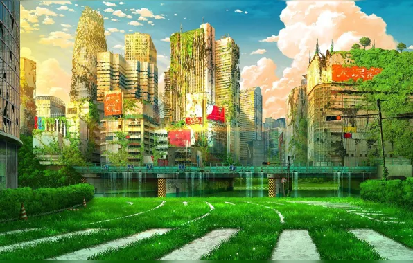 Greens, bridge, Tokyo, Tokyo, Japan, romance of the Apocalypse, desolation, crosswalk