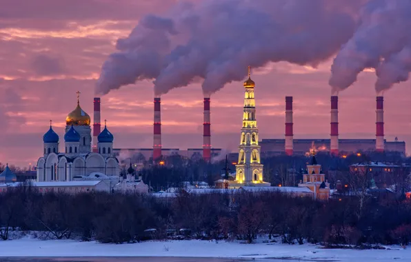 Winter, sunset, Moscow, the monastery, Nikolo-Ugreshsky, TETS No. 22 of Mosenergo