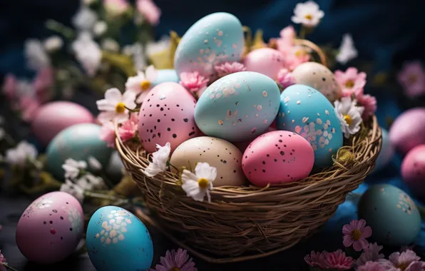 Flowers, holiday, bright, eggs, spring, blue, Easter, socket