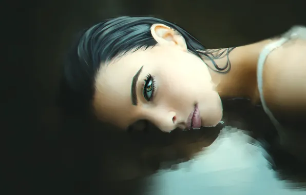 Picture water, girl, sexy, half, art, lips, girl, sexy