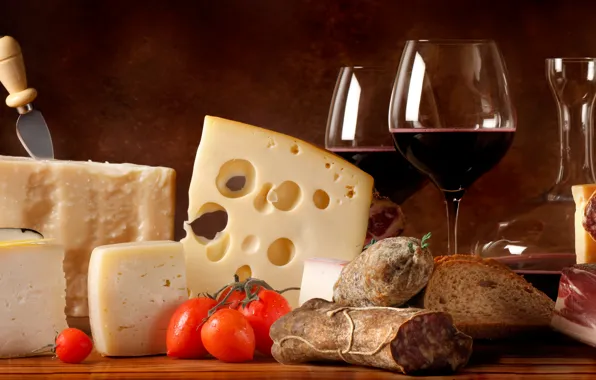 Picture wine, cheese, meat