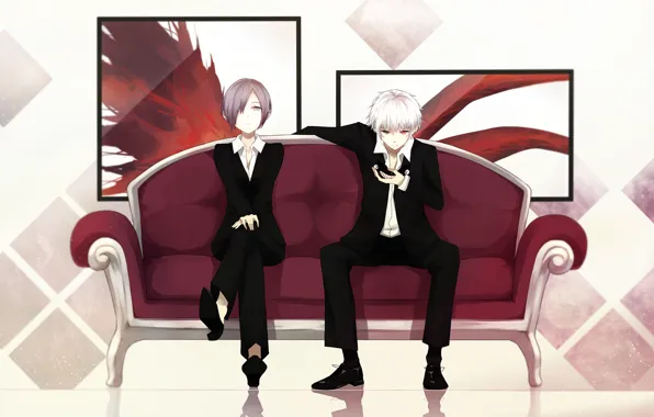 Sofa, art, art, tuxedo, admin stupid hamster, Tokyo Ghoul, Ken Kanek, Tokyo Ghoul