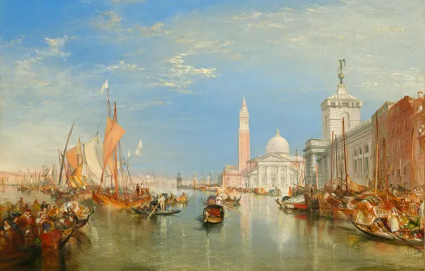 Picture sea, home, picture, boats, Venice, the urban landscape, William Turner, Dogano and Santa Maria della …