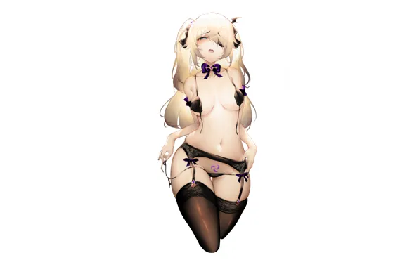 Girl, sexy, lingerie, bra, cleavage, panties, thighhighs, green eyes