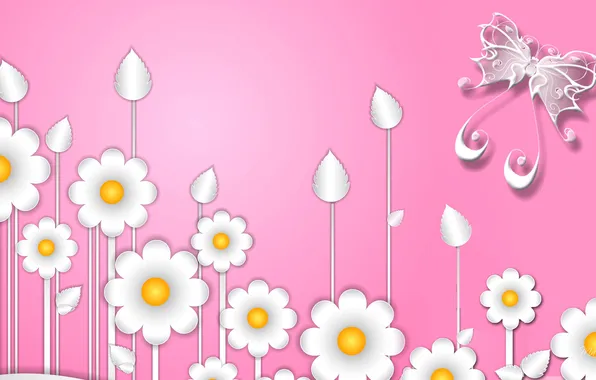 Picture flowers, fiction, butterfly, chamomile, vector