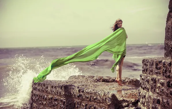 Sea, wave, summer, girl