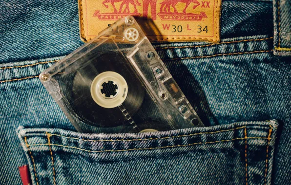 Picture macro, music, cassette, jeans