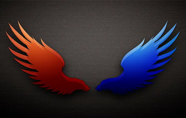 Picture blue, red, wings, the dark background