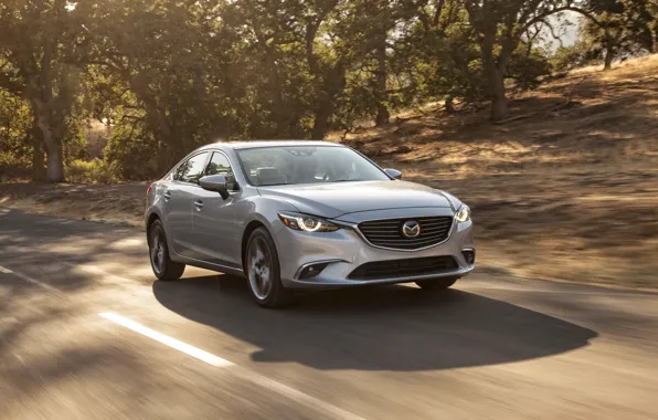Road, the sun, speed, Mazda, metallic, Mazda, Silver