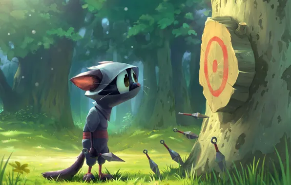 Grass, look, tree, target, Ninja Cat