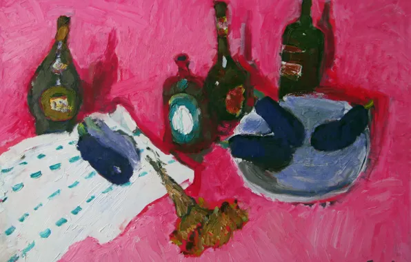 2008, eggplant, still life, cognac, pink background, The petyaev