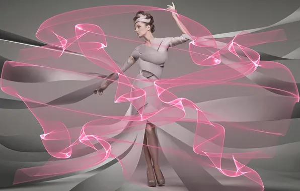 Dance, grace, gesture, beautiful woman, pink ribbon