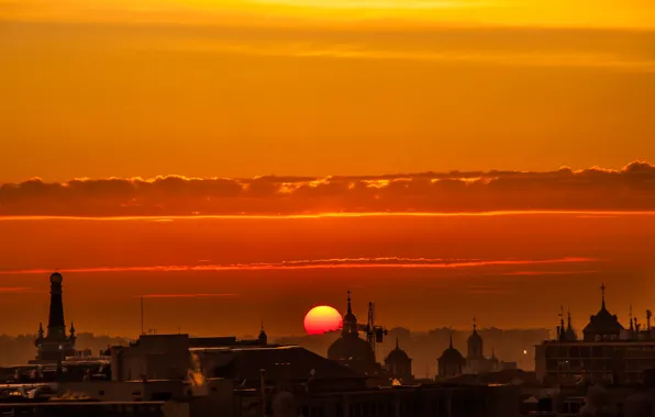 The sun, sunset, the city, Spain, Madrid