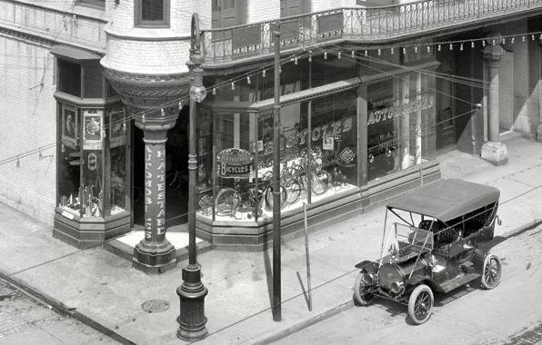 Picture bike, retro, home, USA, car, shop, 1906-the year