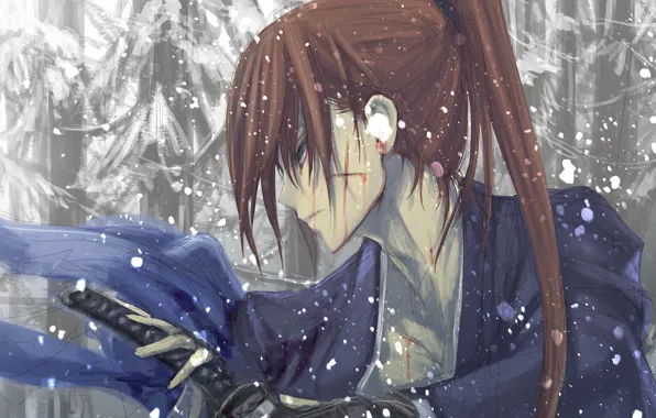 Anime, art, samurai, guy, Rurouni Kenshin, Hobo Kenshin