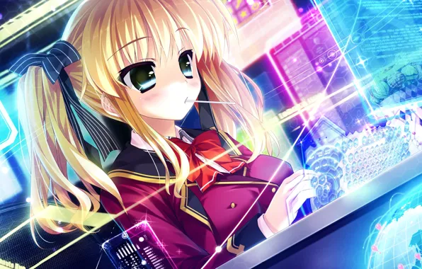 Picture girl, art, rabbits, bows, candy, game cg, uisa parking hinano, prism recollection