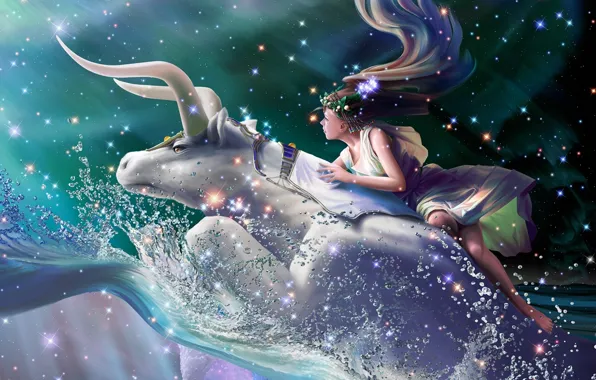 Picture wave, girl, squirt, stars, fantasy, Europe, flight, fantasy