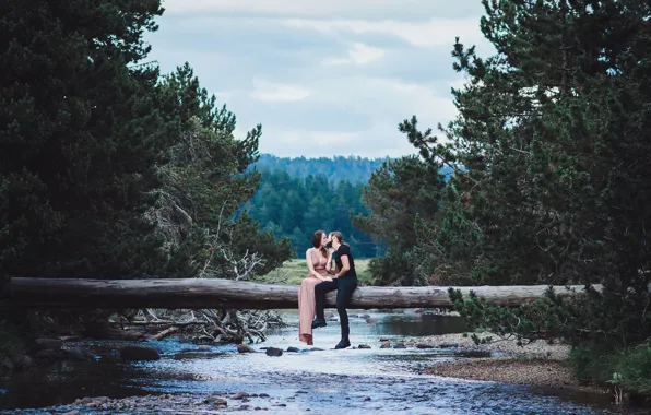 Picture love, forest, river, couple