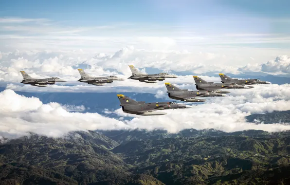 UNITED STATES AIR FORCE, General Dynamics F-16 Fighting Falcon, the fourth generation fighter, American multifunctional …