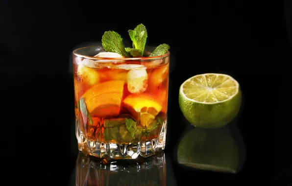 Ice, glass, alcohol, cocktail, lime, mint, Myfoodie