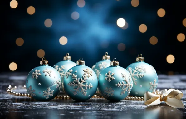 Winter, snow, decoration, snowflakes, balls, New Year, Christmas, golden
